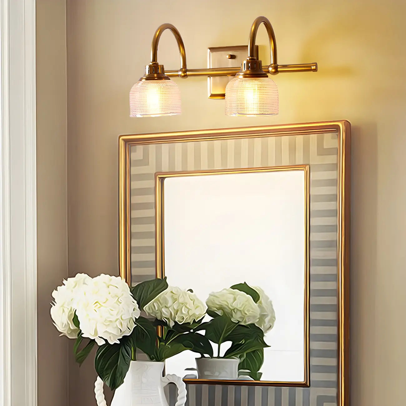 Glam Brass Vanity Lights with Prismatic Glass Shade for Bathroom