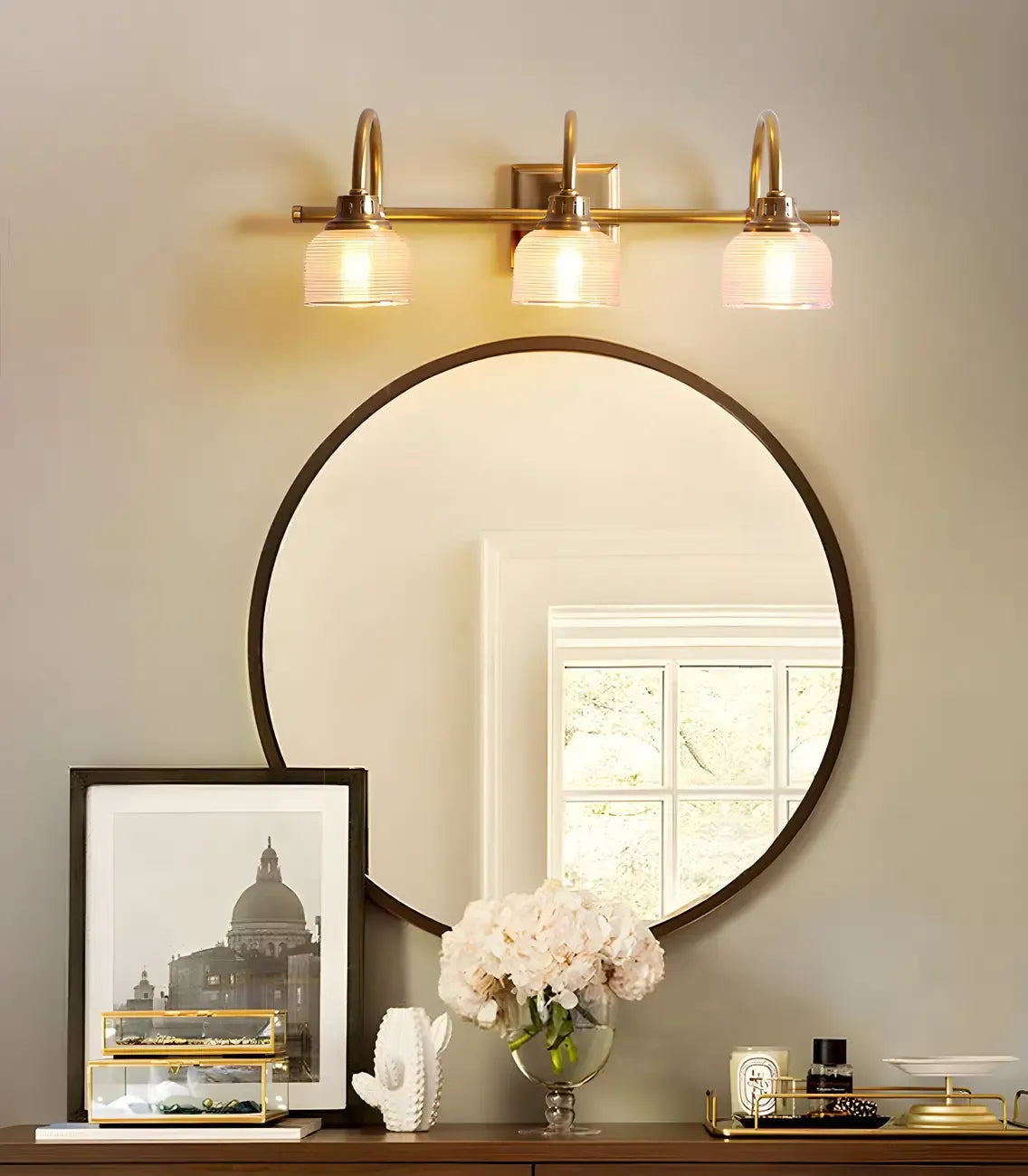 Glam Brass Vanity Lights with Prismatic Glass Shade for Bathroom