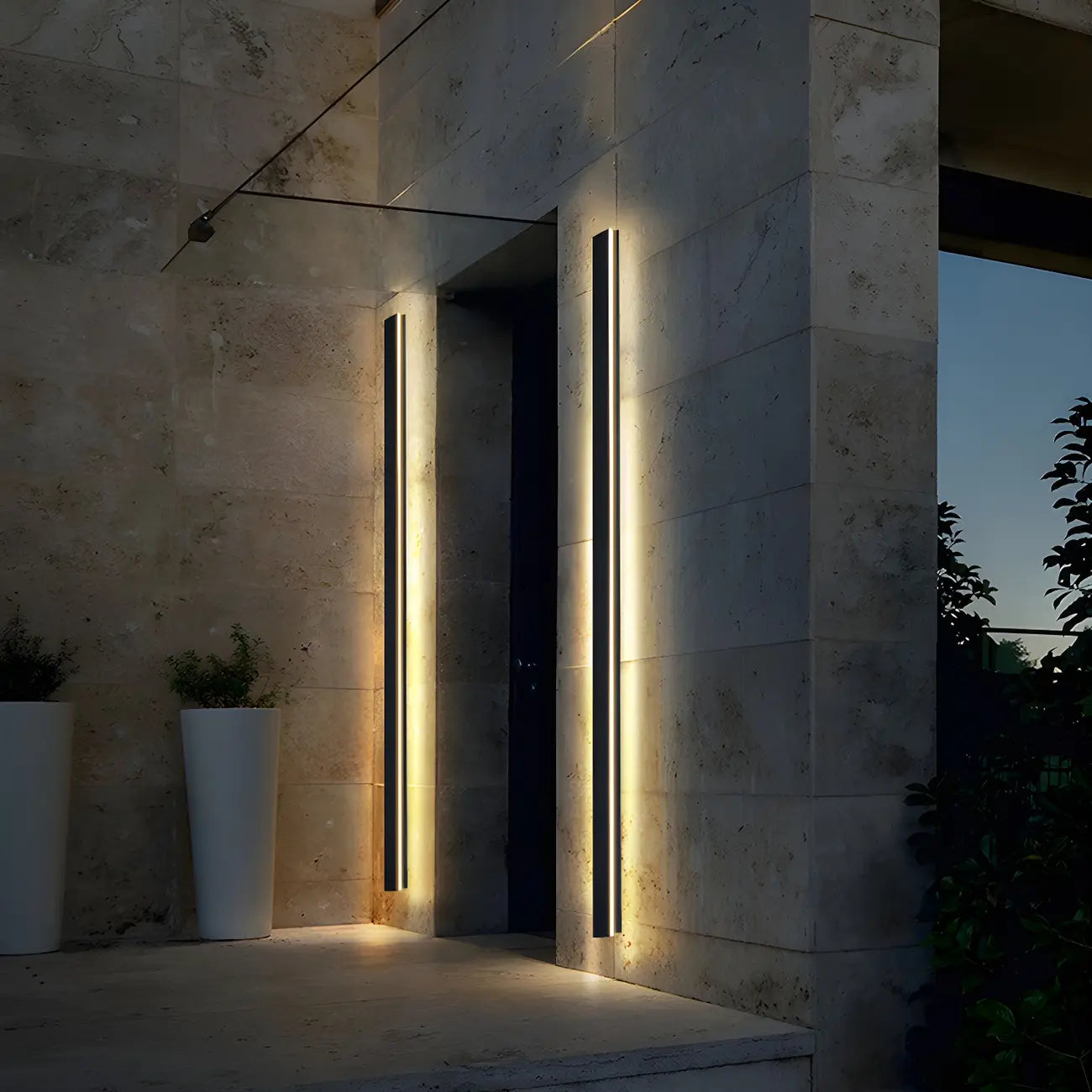 Modern Metal Black Linear Outdoor LED Wall Light Fixture
