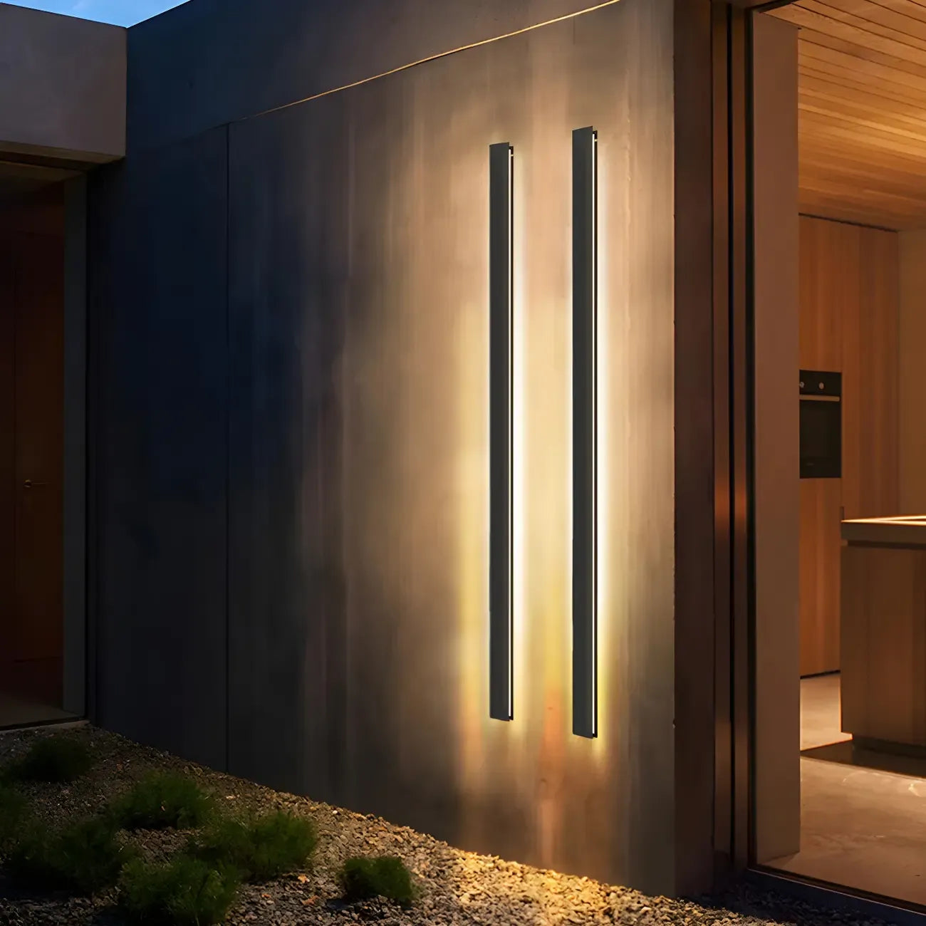 Modern Metal Black Linear Outdoor LED Wall Light Fixture