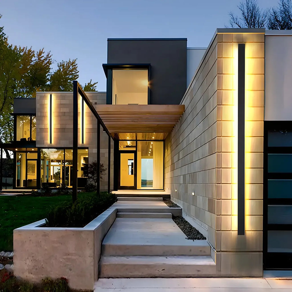 Modern Metal Black Linear Outdoor LED Wall Light Fixture