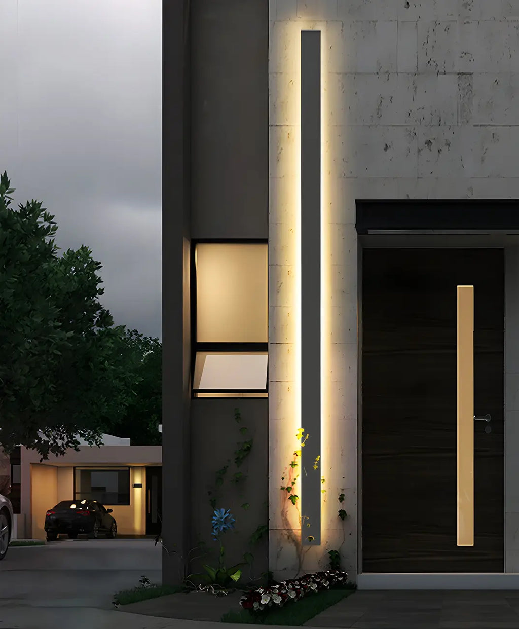 Modern Metal Black Linear Outdoor LED Wall Light Fixture