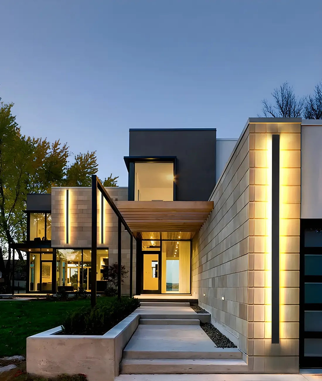 Modern Metal Black Linear Outdoor LED Wall Light Fixture