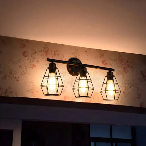3-Light Industrial Metal Cage LED Vanity Light