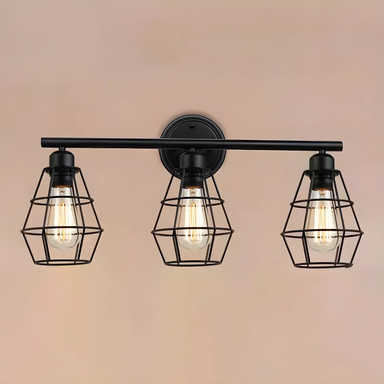 3-Light Industrial Metal Cage LED Vanity Light