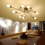 Industrial Sputnik Black Cast Iron Semi Flush Mount Ceiling Light