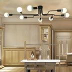 Industrial Sputnik Black Cast Iron Semi Flush Mount Ceiling Light