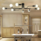 Industrial Sputnik Black Cast Iron Semi Flush Mount Ceiling Light