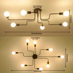 Industrial Sputnik Black Cast Iron Semi Flush Mount Ceiling Light