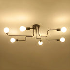 Industrial Sputnik Black Cast Iron Semi Flush Mount Ceiling Light