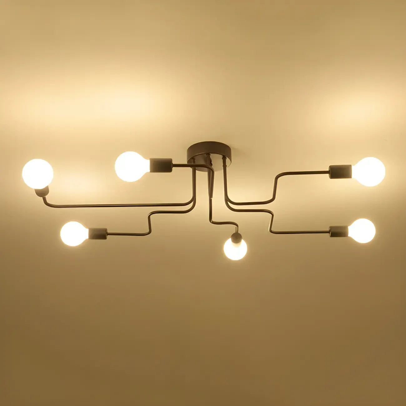 Industrial Sputnik Black Cast Iron Semi Flush Mount Ceiling Light