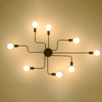 Industrial Sputnik Black Cast Iron Semi Flush Mount Ceiling Light