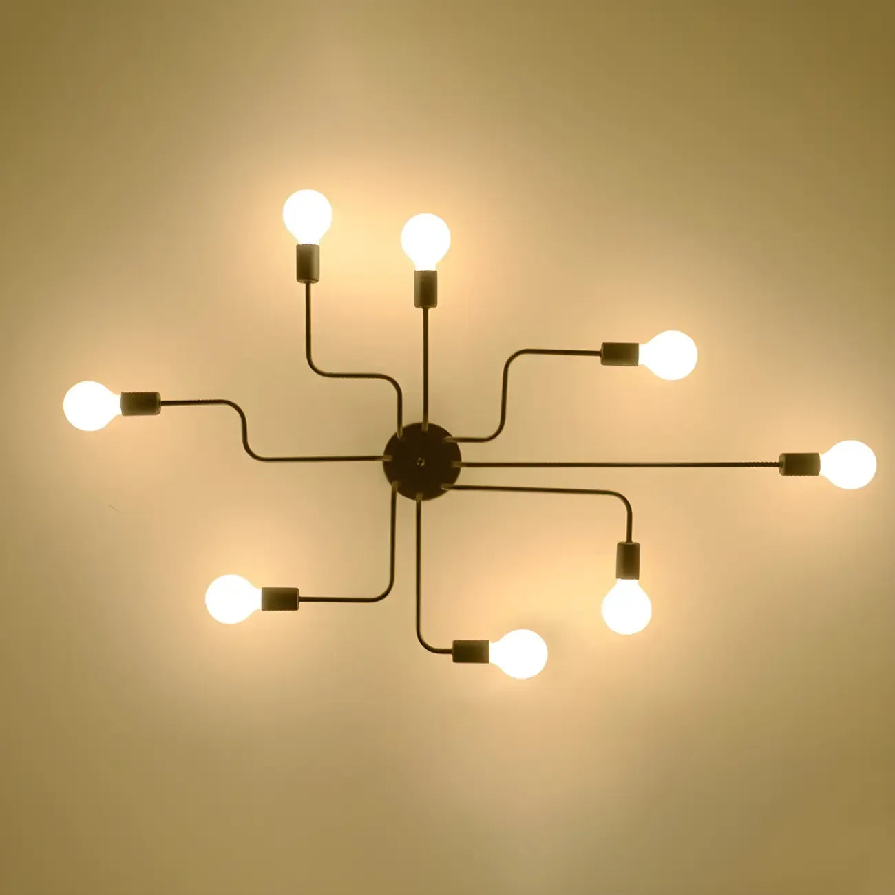 Industrial Sputnik Black Cast Iron Semi Flush Mount Ceiling Light