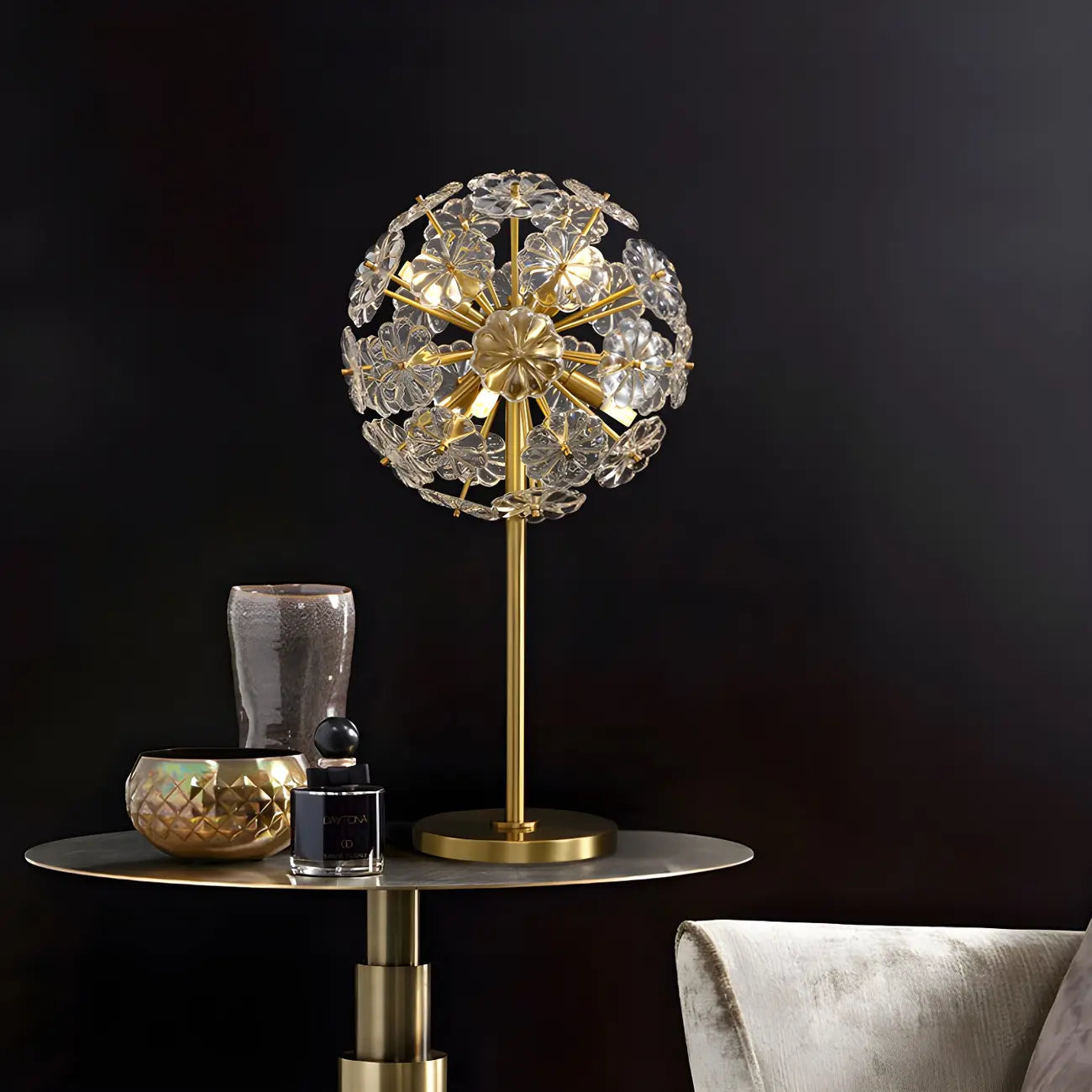 Modern Luxury Gold Flower Shape Crystal Table Lamp