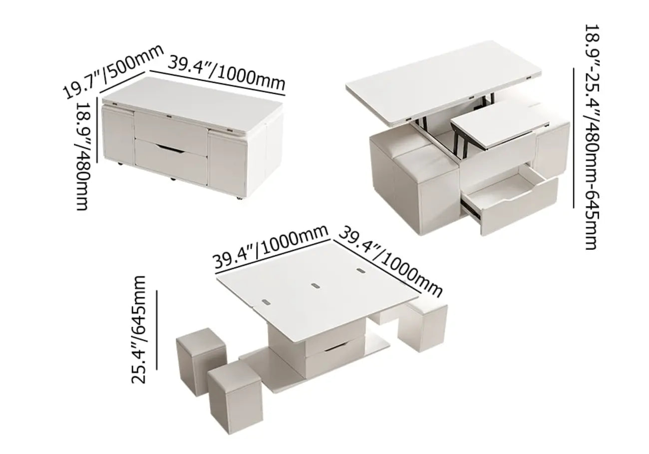 Foldable Lift-Top Coffee Table with 4 Stools & Storage