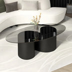 Modern Oval Glass Top Metal Base Coffee Table