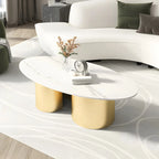 Modern Oval Glass Top Metal Base Coffee Table