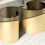 Modern Oval Glass Top Metal Base Coffee Table