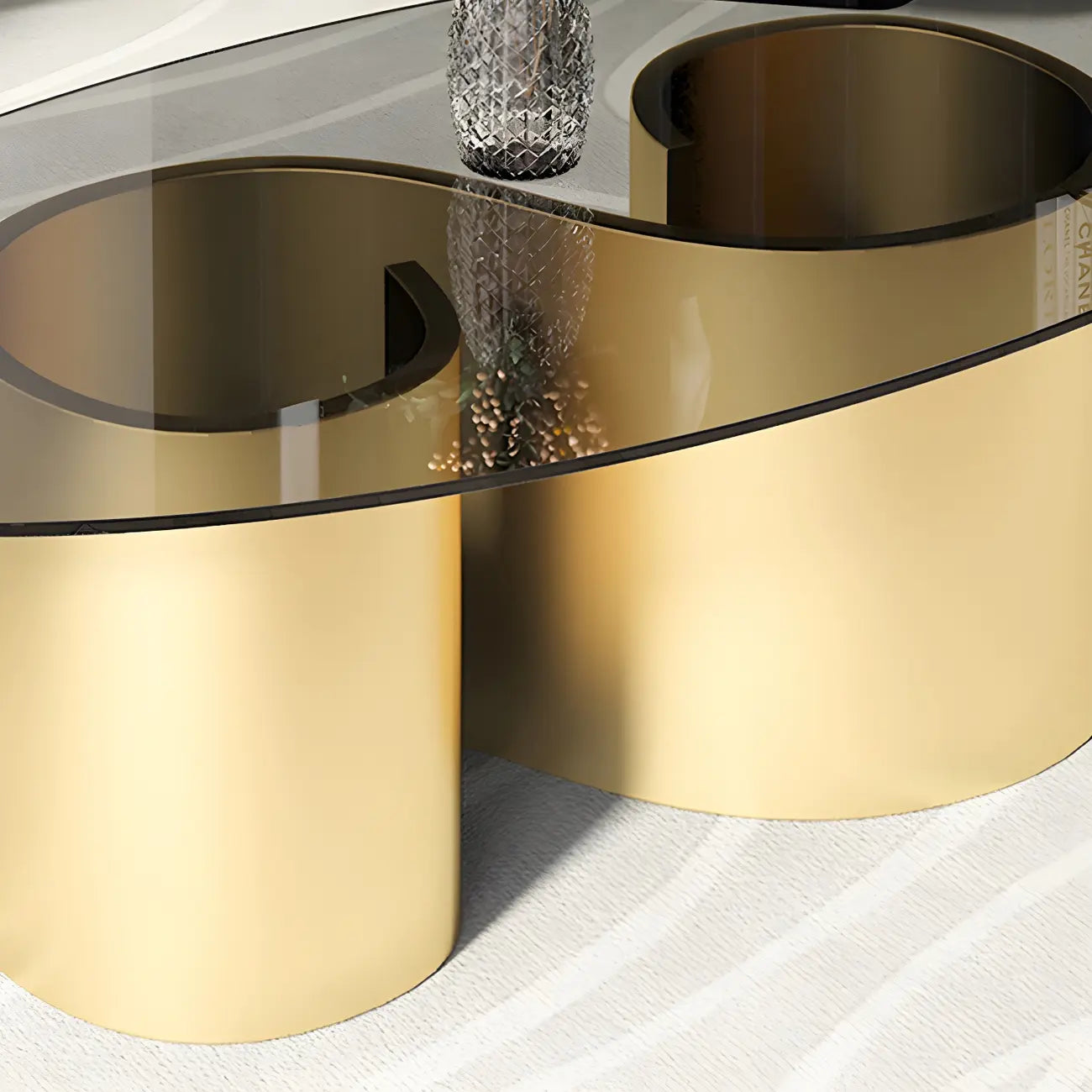 Modern Oval Glass Top Metal Base Coffee Table