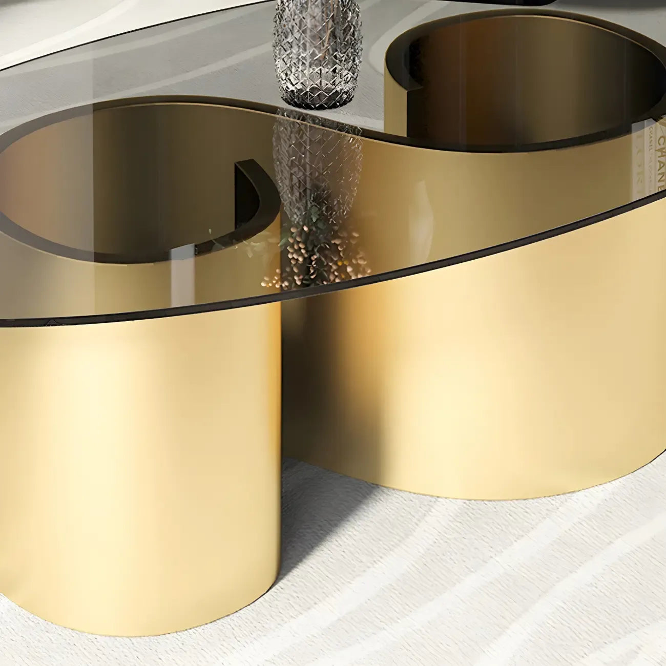 Modern Oval Glass Top Metal Base Coffee Table