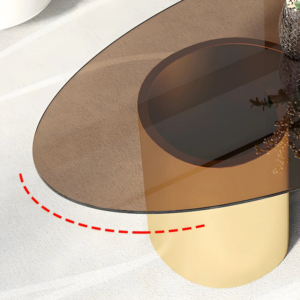 Modern Oval Glass Top Metal Base Coffee Table