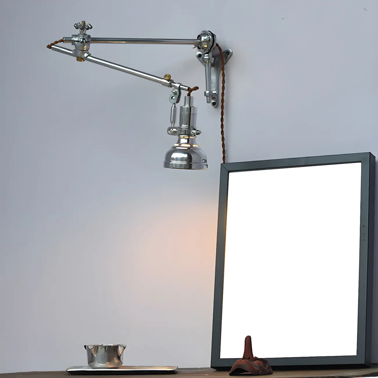 Modern Silver Swing Arm Wall Light Plug In LED for Bedroom