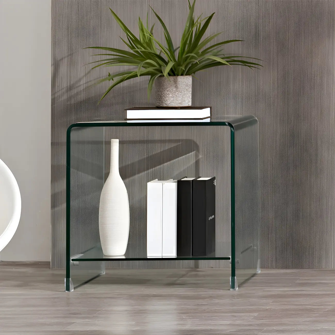 Stylish Clear Glass Nightstand with Open Shelf