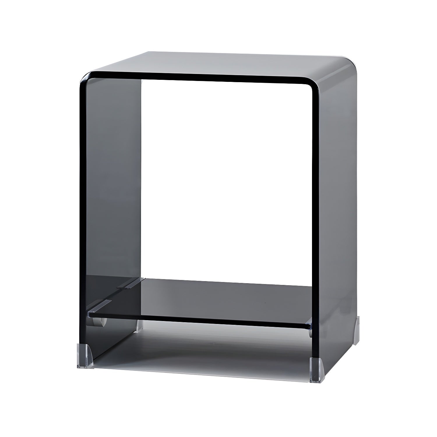 Stylish Clear Glass Nightstand with Open Shelf