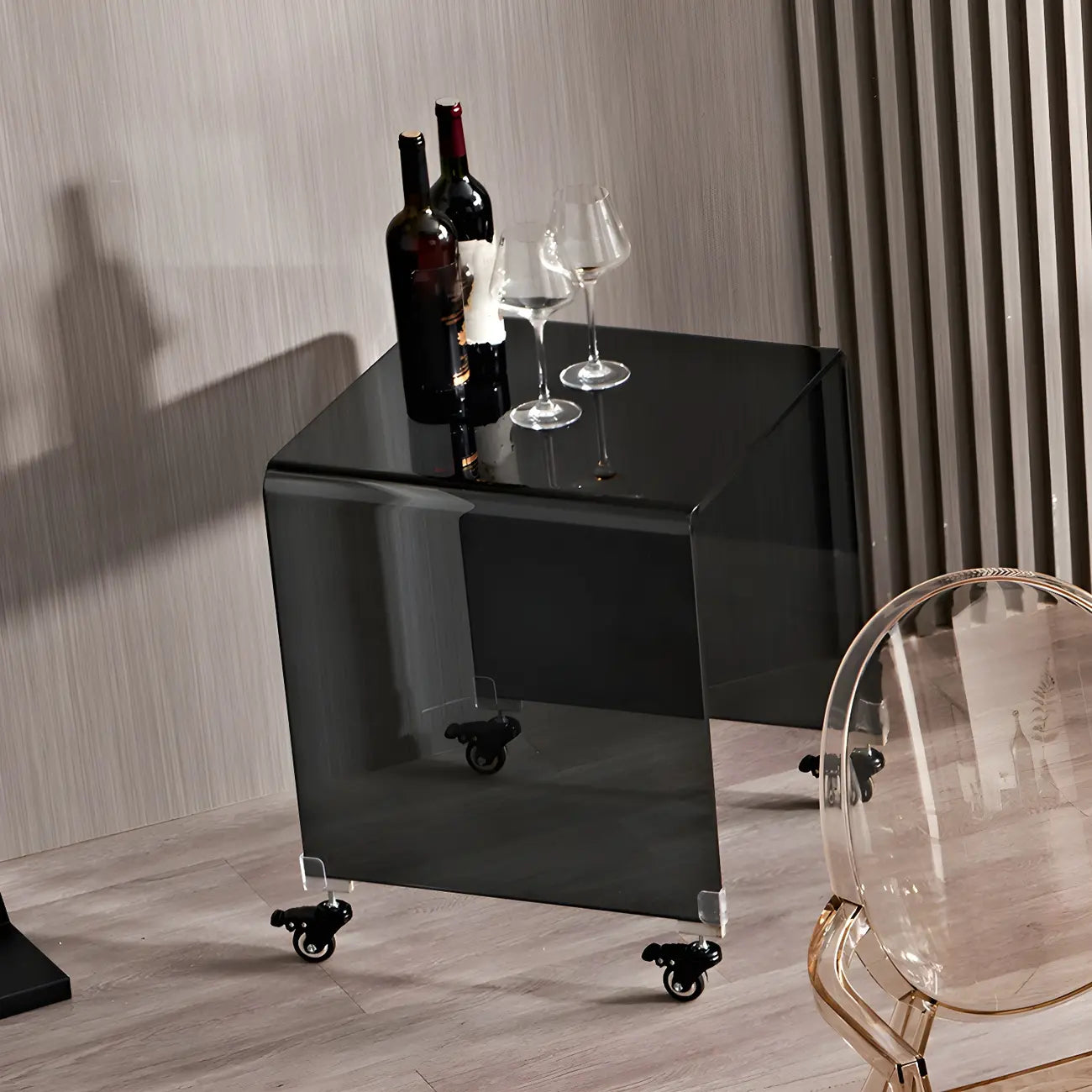 Stylish Clear Glass Nightstand with Open Shelf