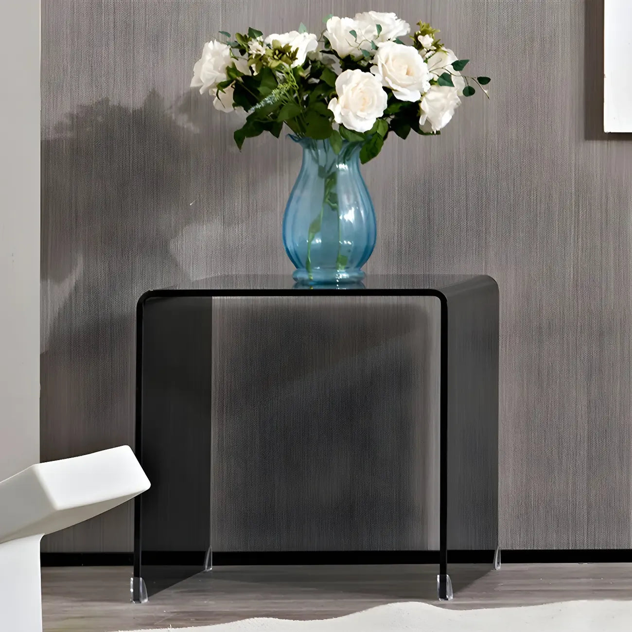 Stylish Clear Glass Nightstand with Open Shelf