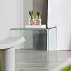 Stylish Clear Glass Nightstand with Open Shelf