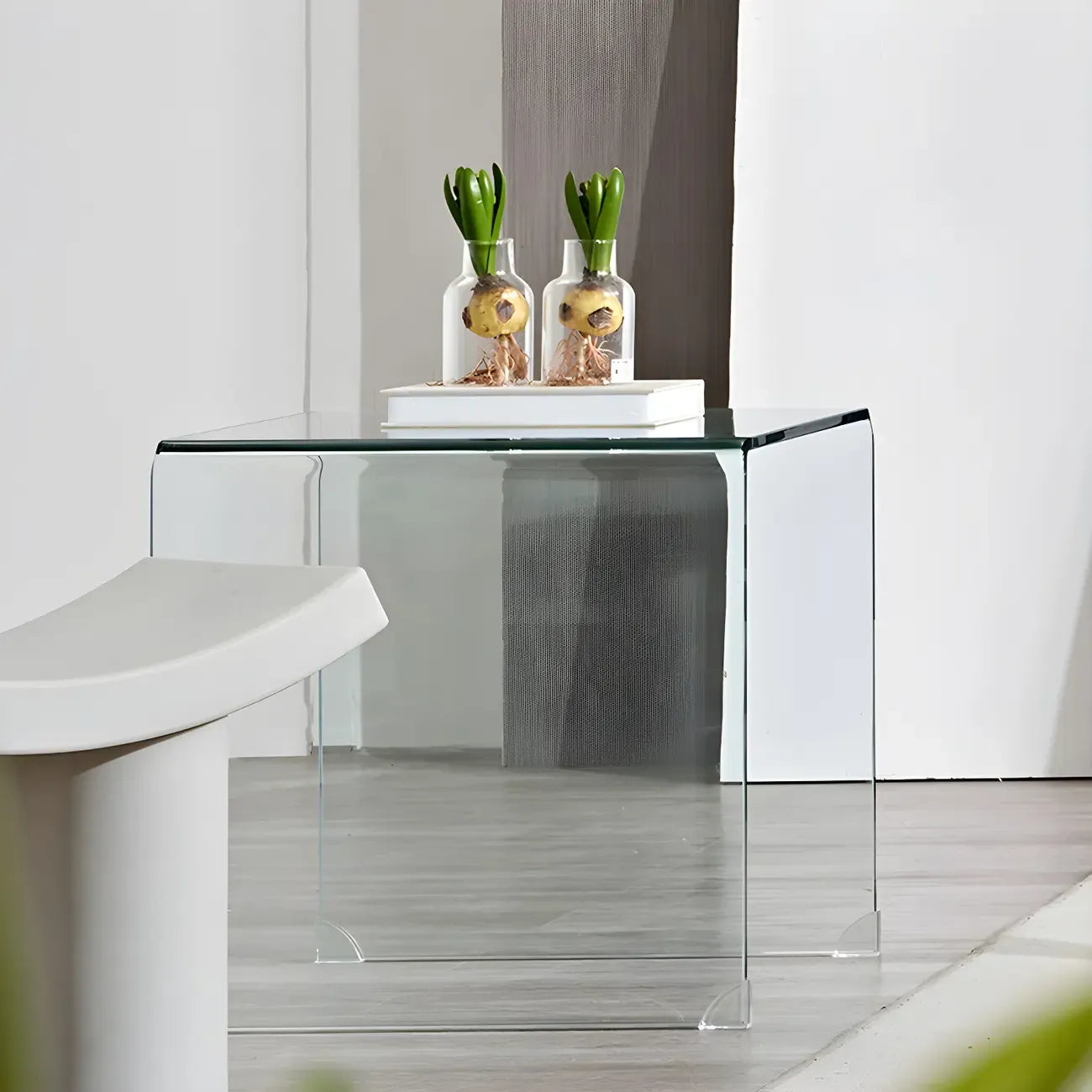 Stylish Clear Glass Nightstand with Open Shelf