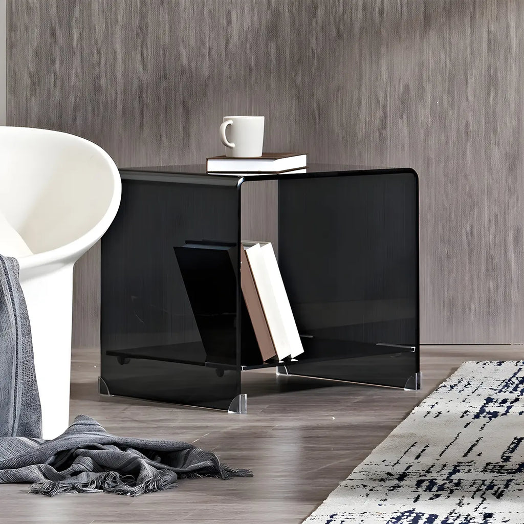 Stylish Clear Glass Nightstand with Open Shelf