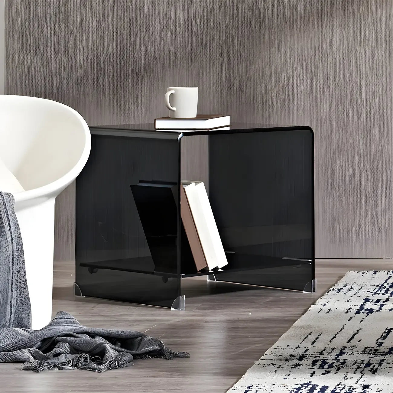 Stylish Clear Glass Nightstand with Open Shelf