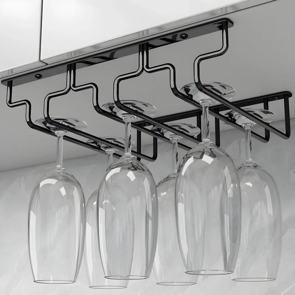 Contemporary Metal Hanging Wine Glass Rack Black