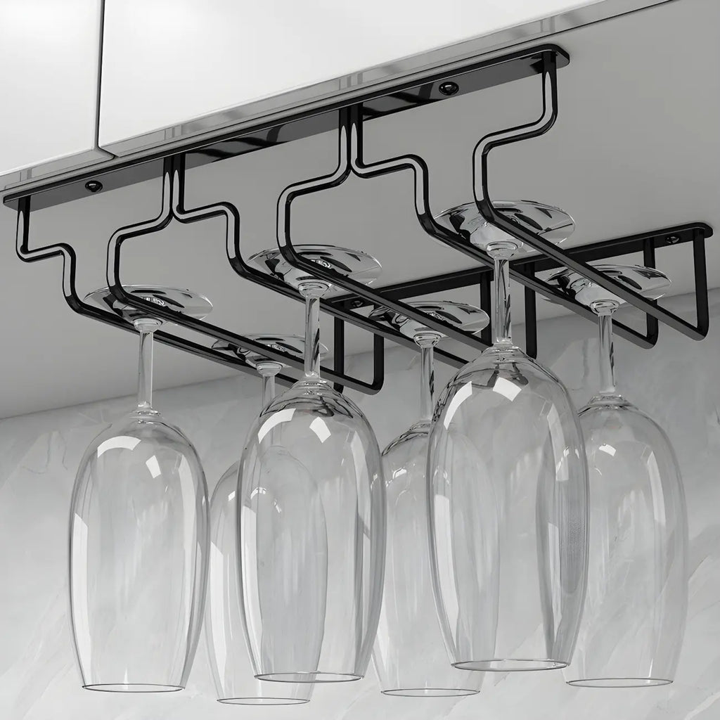 Contemporary Metal Hanging Wine Glass Rack Black
