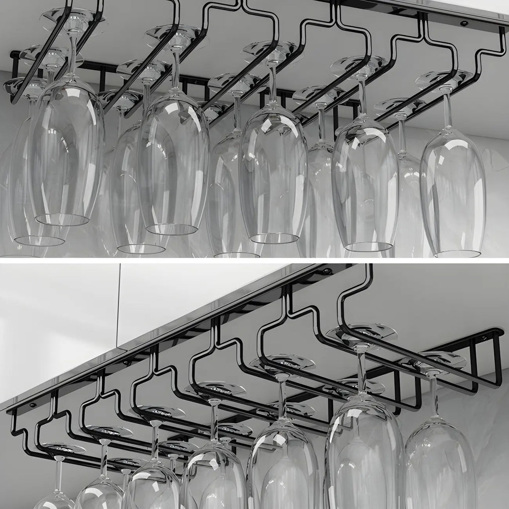 Contemporary Metal Hanging Wine Glass Rack Black
