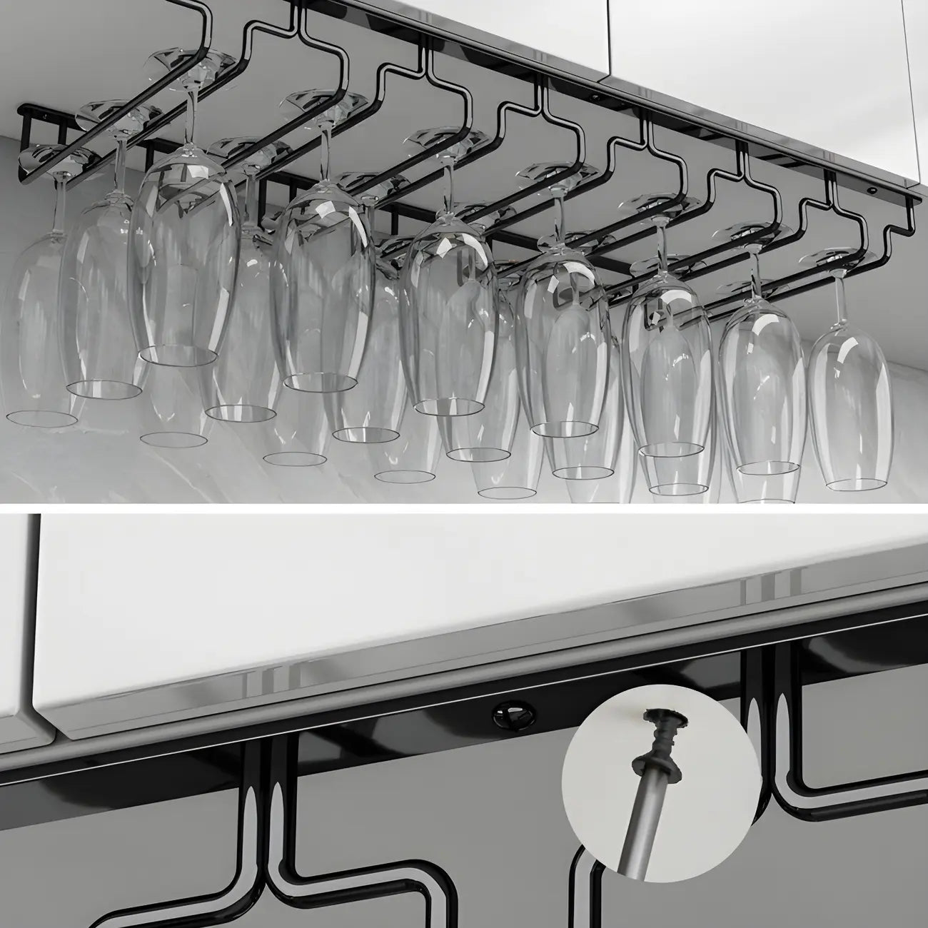 Contemporary Metal Hanging Wine Glass Rack Black