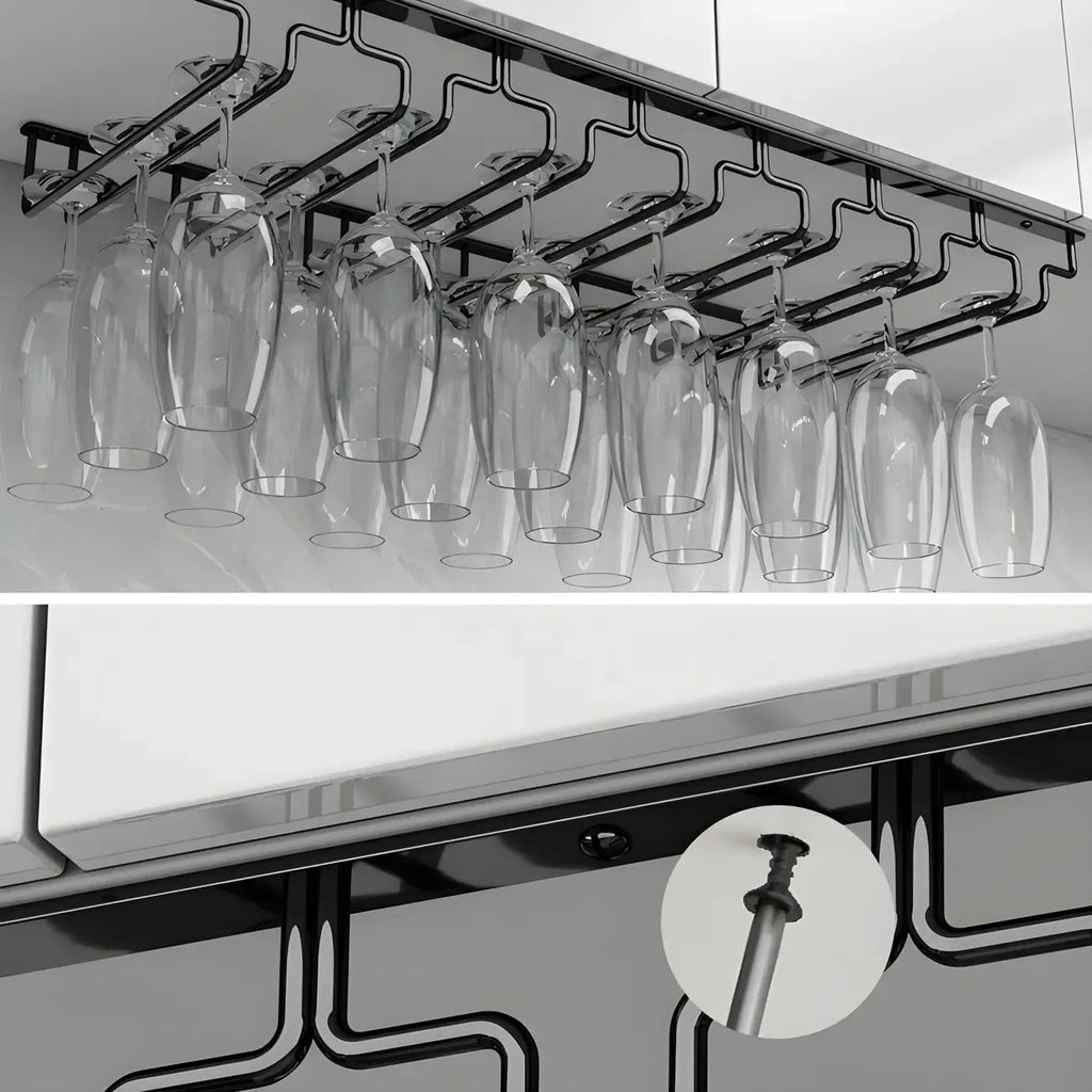 Contemporary Metal Hanging Wine Glass Rack Black