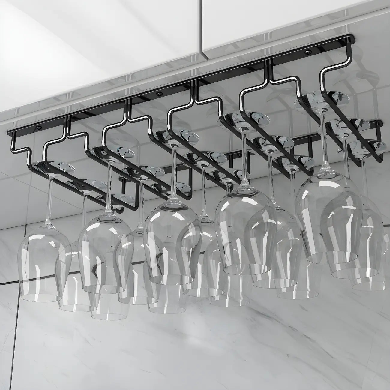 Contemporary Metal Hanging Wine Glass Rack Black