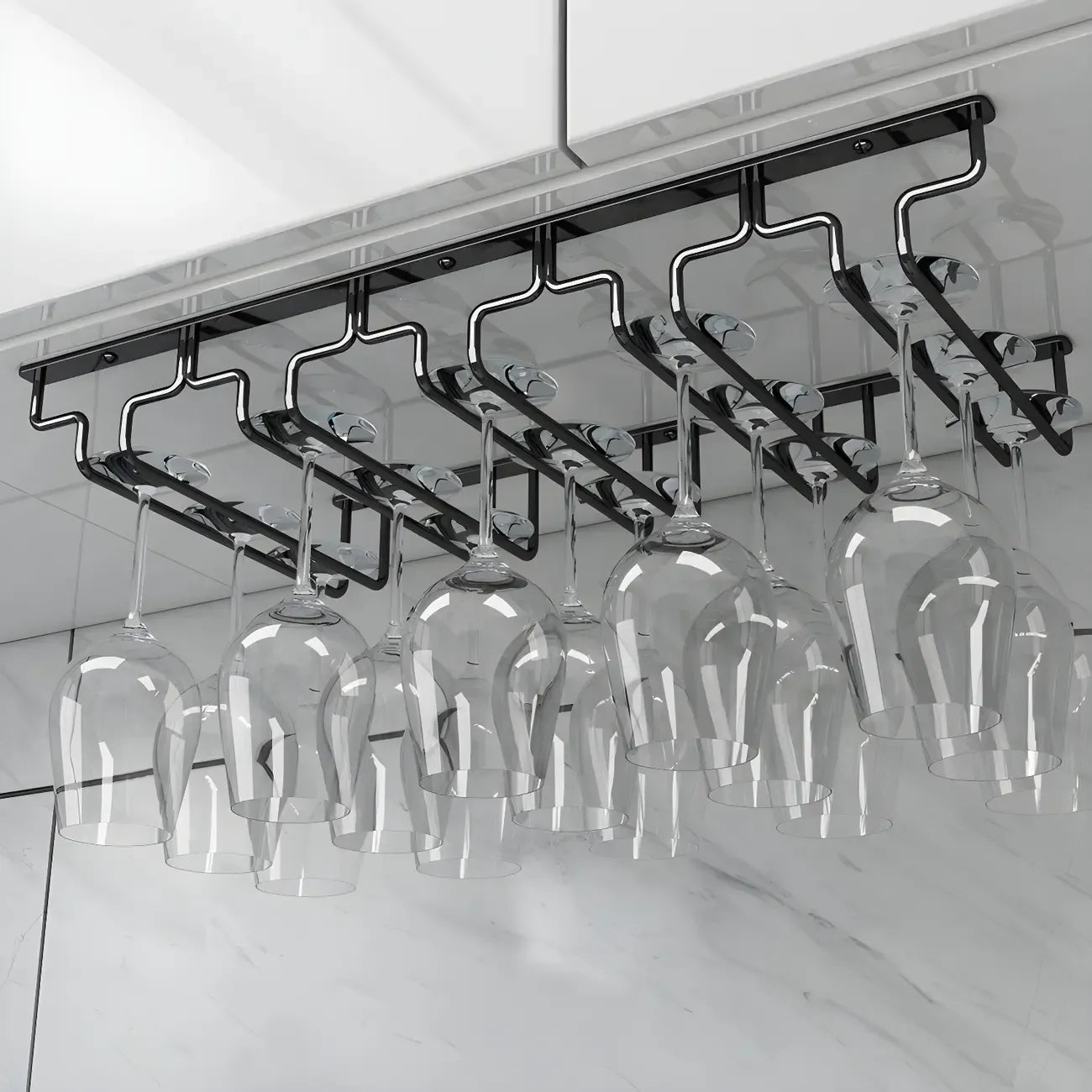 Contemporary Metal Hanging Wine Glass Rack Black