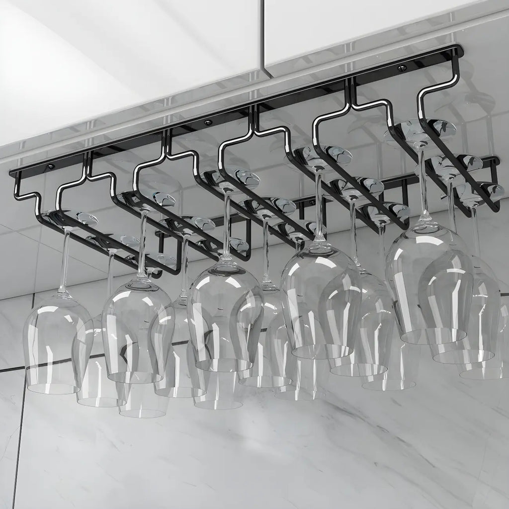 Contemporary Metal Hanging Wine Glass Rack Black