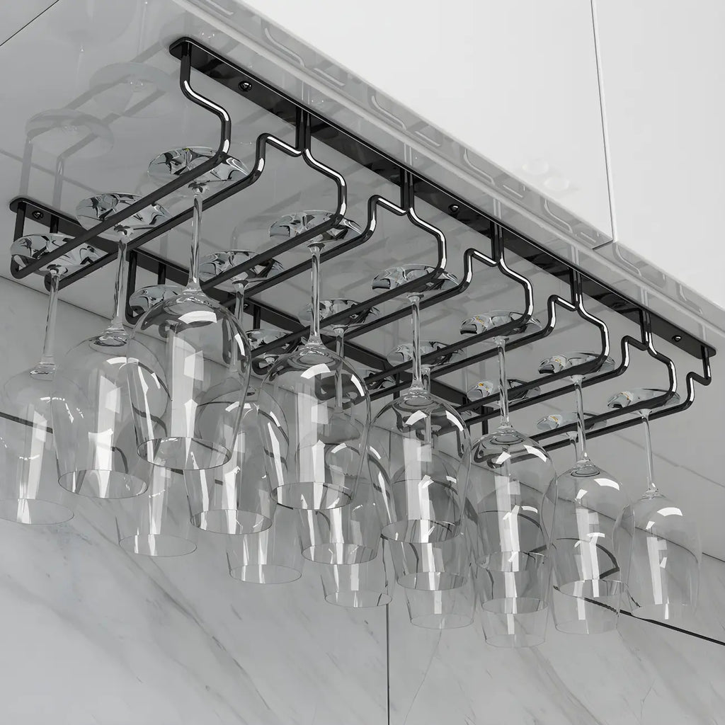 Contemporary Metal Hanging Wine Glass Rack Black