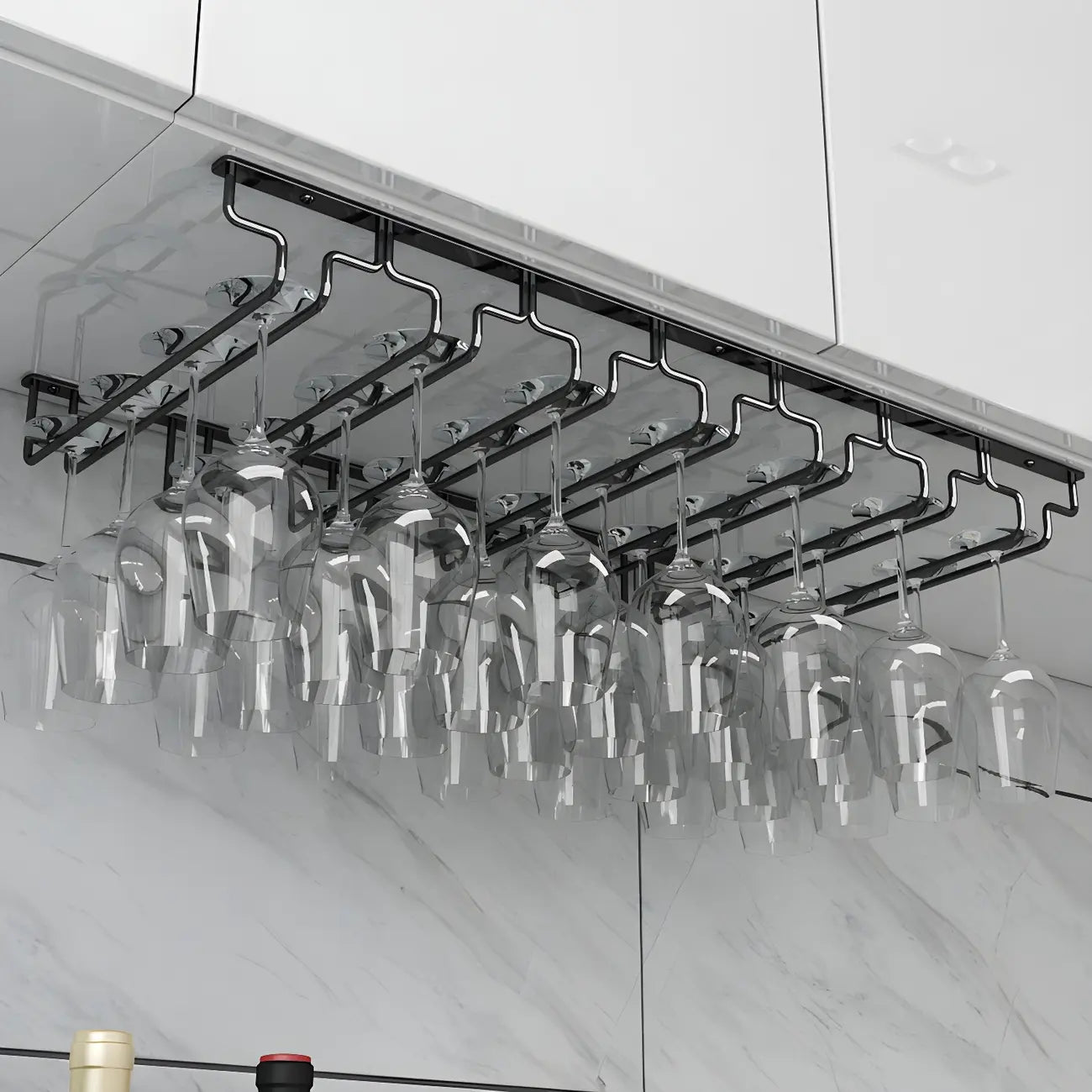 Contemporary Metal Hanging Wine Glass Rack Black