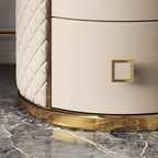 Glam Round Leather Nightstand with Marble Countertop 2 Drawers