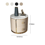 Glam Round Leather Nightstand with Marble Countertop 2 Drawers