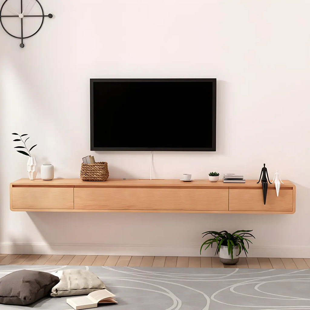 Scandinavian Wood Floating TV Stand with Cabinet
