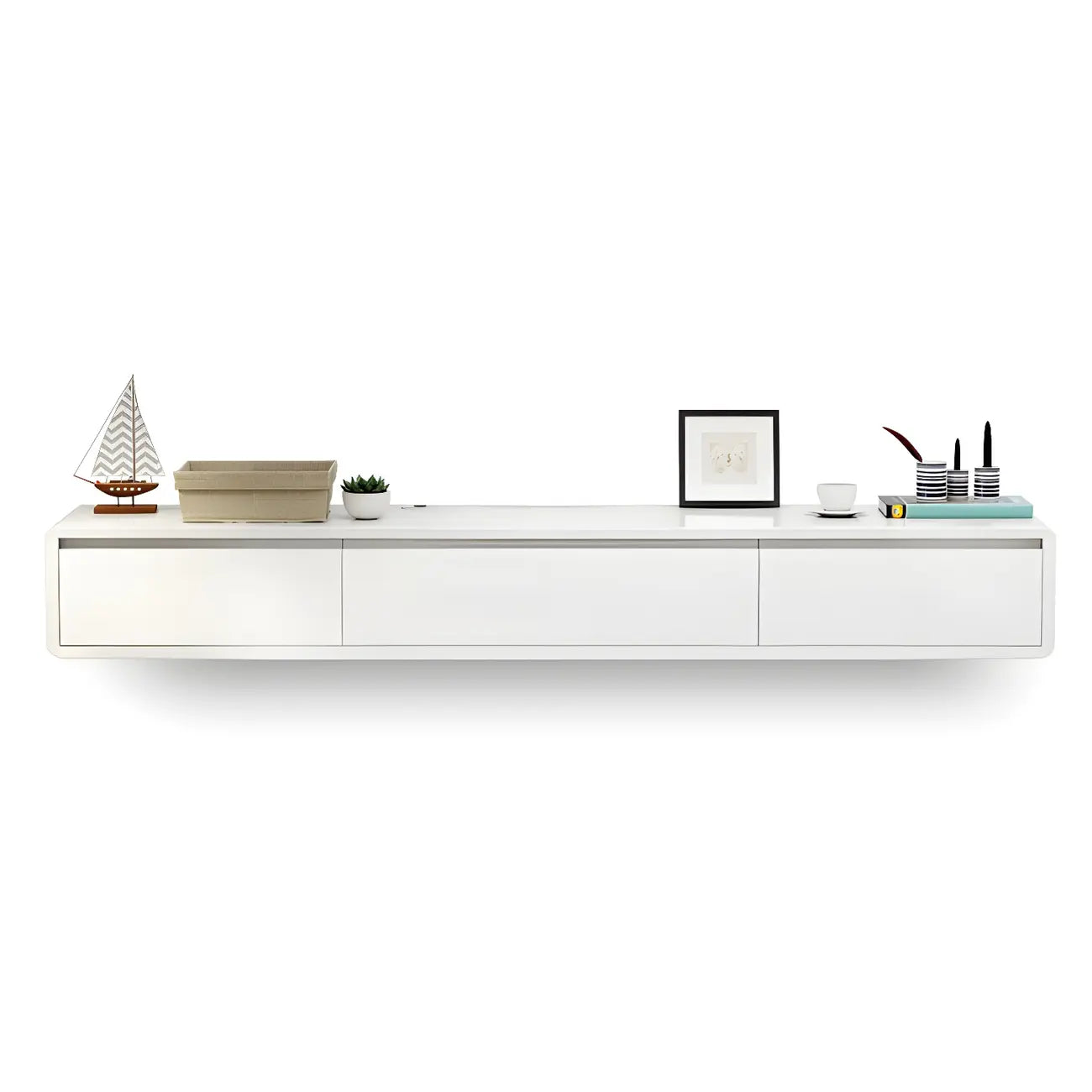 Scandinavian Wood Floating TV Stand with Cabinet