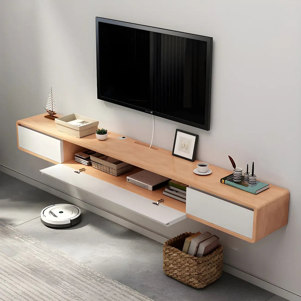 Scandinavian Wood Floating TV Stand with Cabinet
