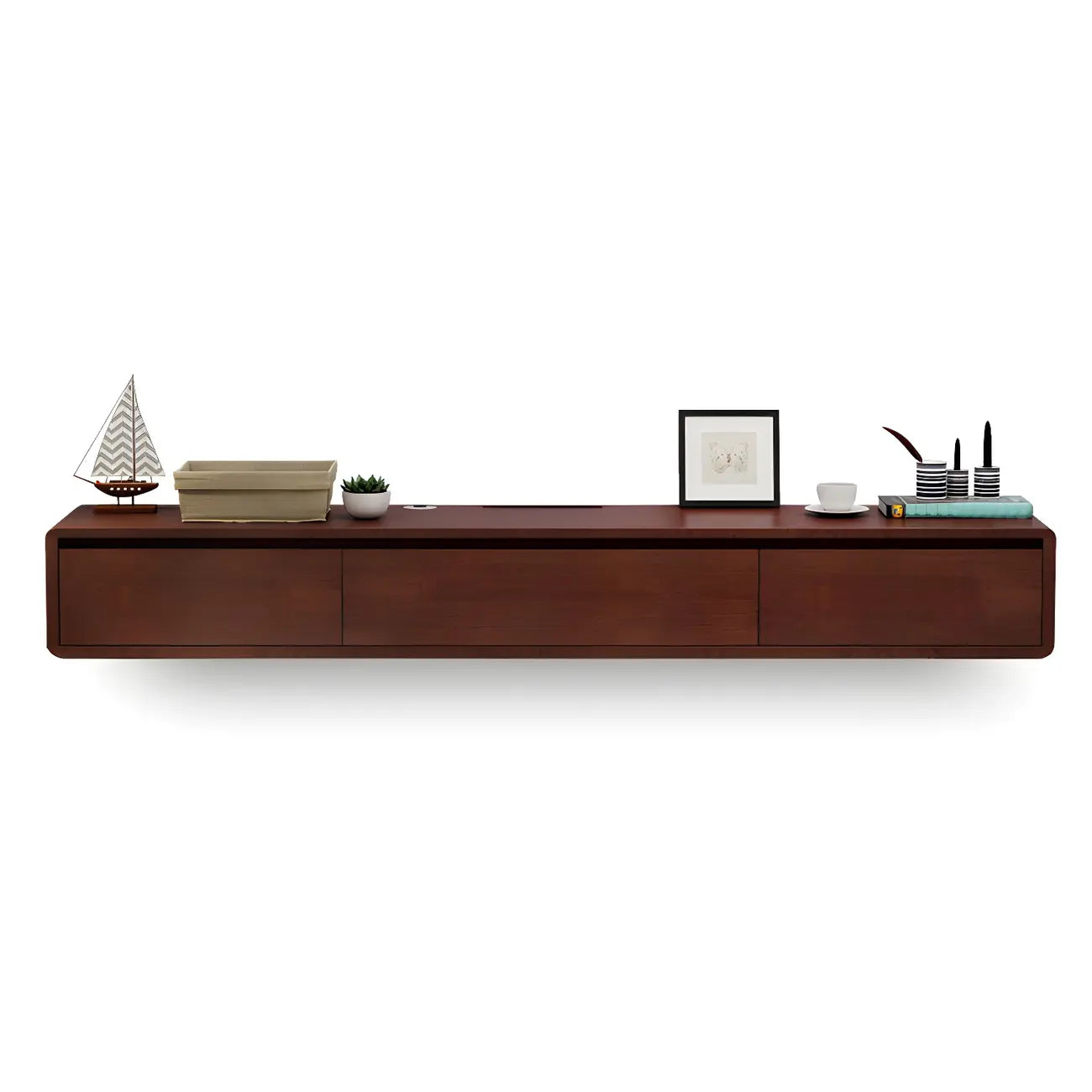 Scandinavian Wood Floating TV Stand with Cabinet